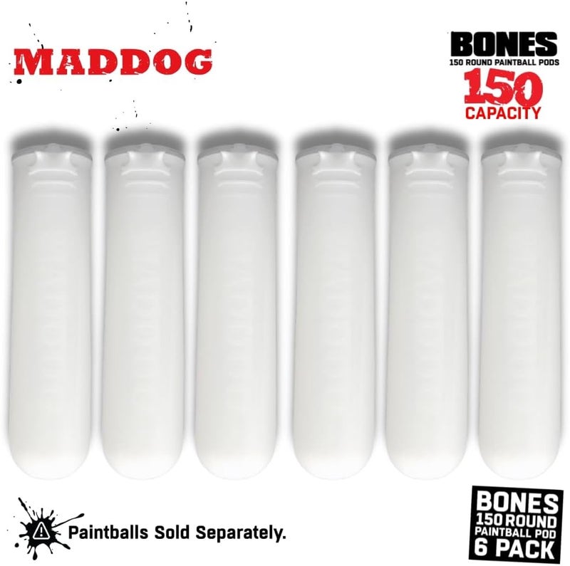 MAddog 150 Round Bones Paintball Pods | Durable Quick Reload Tubes for Tournament and Recreational Speedball Woodsball | 6 Pack - Image 3